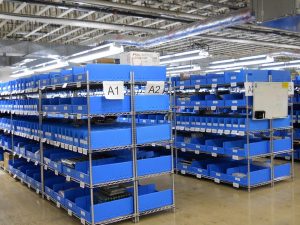 Industrial shelving system with Bins